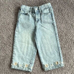GAP Denim Light Blue Floral Embroidered Wide Leg Jeans - 2T